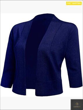 Cropped Cardigan 3/4 Sleeve Open Front Shrug Chic Minimal Y2K Retro Elegant